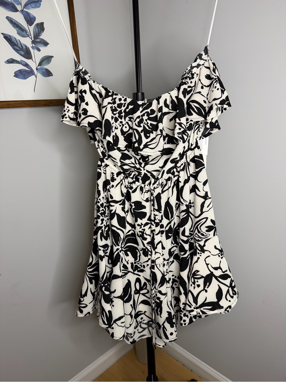 NWT Hers & Mine Black Floral Off Shoulder Romper